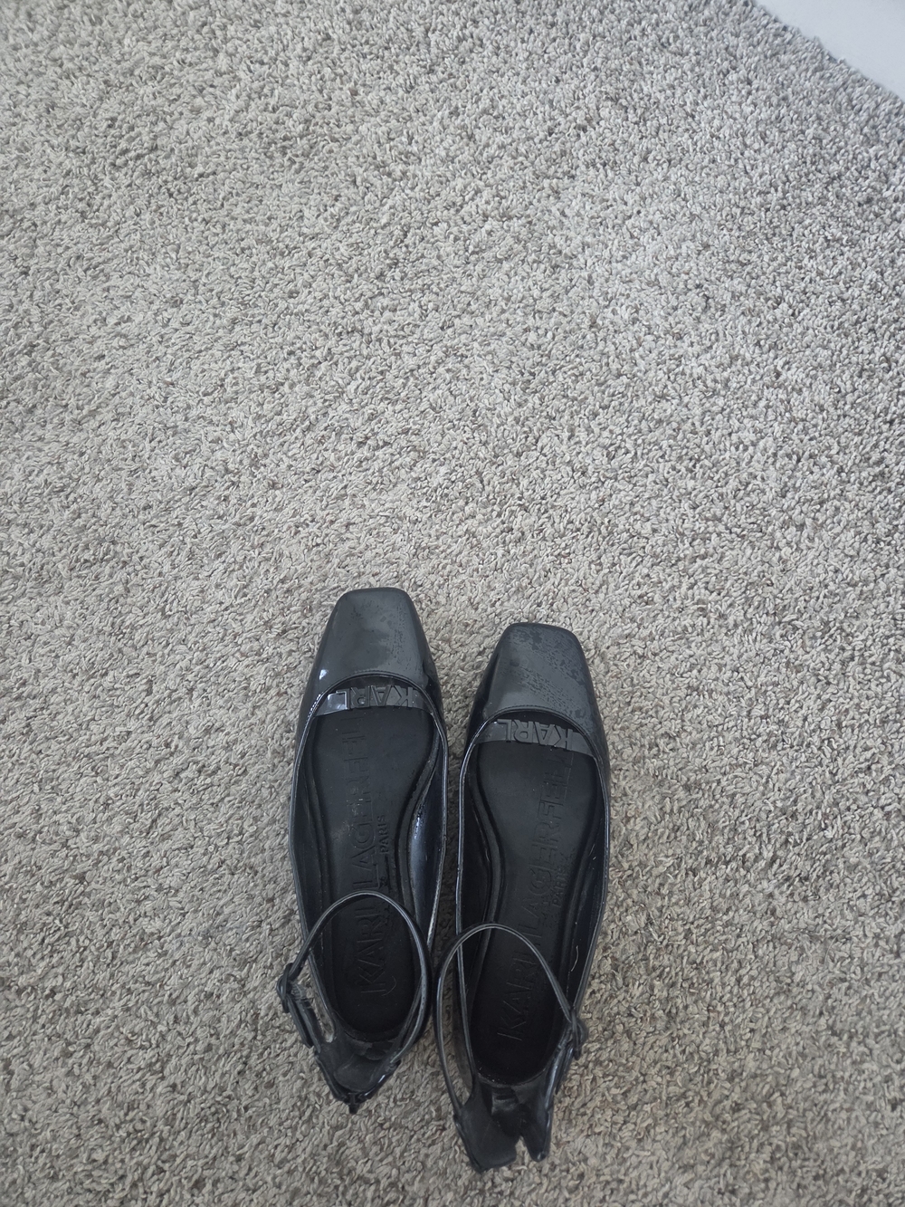 Karl Lagerfeld Black Square-Toe Ankle-Strap Flats